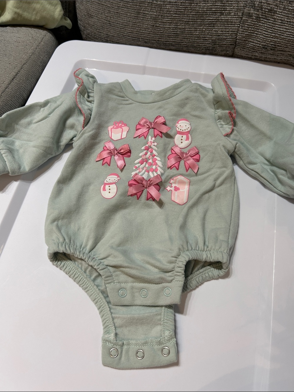 Nicole Miller Mint Green and Pink Holiday Bow Tree Bodysuit